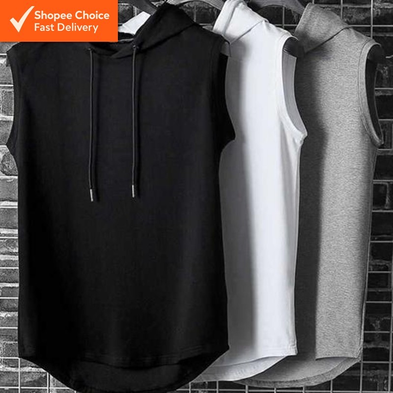 Men’s Korean Style Hooded Sleeveless Vest Loose Fit Tank Top for Streetwear, Gym, Workout, Tactical Sportswear
