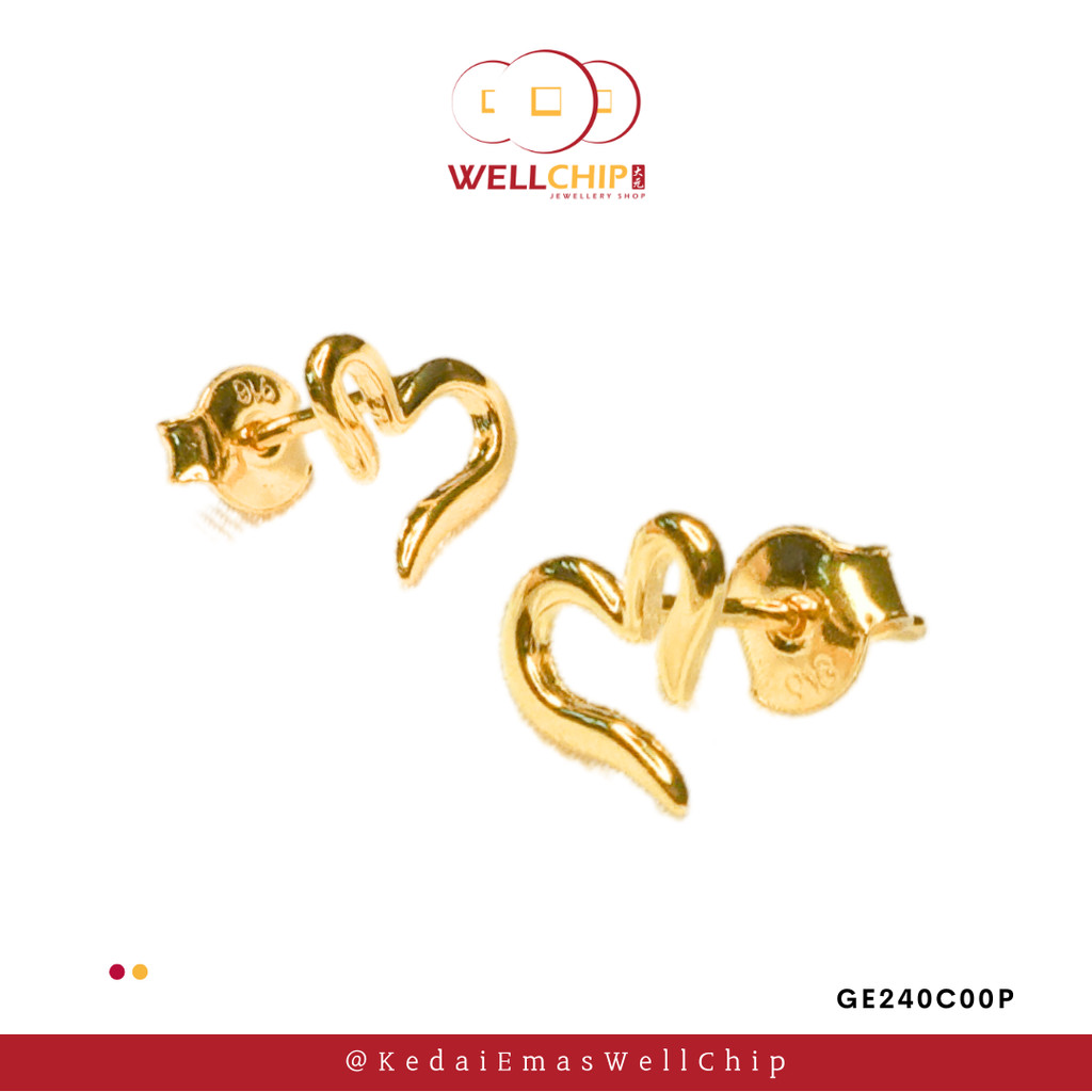 Subang Emas 916 Original | Anting Emas 916 Love | LOVE 916 Gold Stud Earrings | Emas 916 | Kedai Emas WELL CHIP