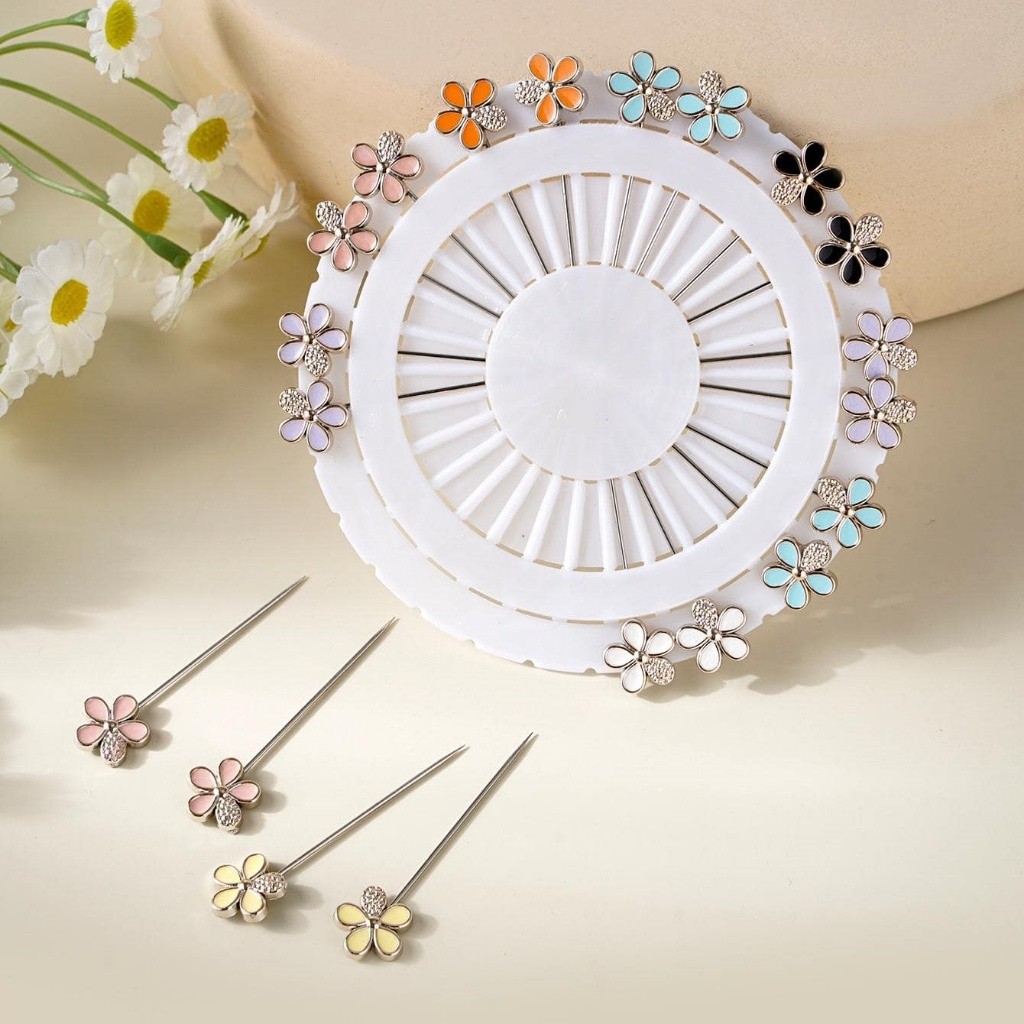 Must Premium Fashionable 20 piece flower oil painting long needle Muslim scarf headband clip small brooch set - Image 4