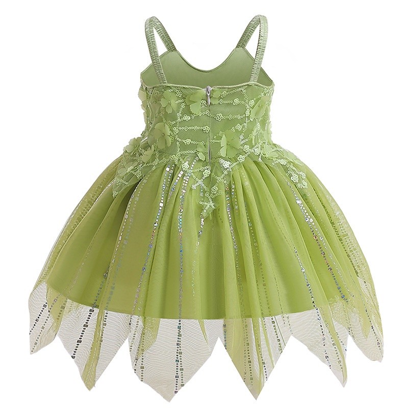 Have Reliable Kids Girls Green Tinker Bell Dress Fairy Elfin Cosplay Halloween Peter Pan Costume Wings Wig Tulle Tutu... - Image 3