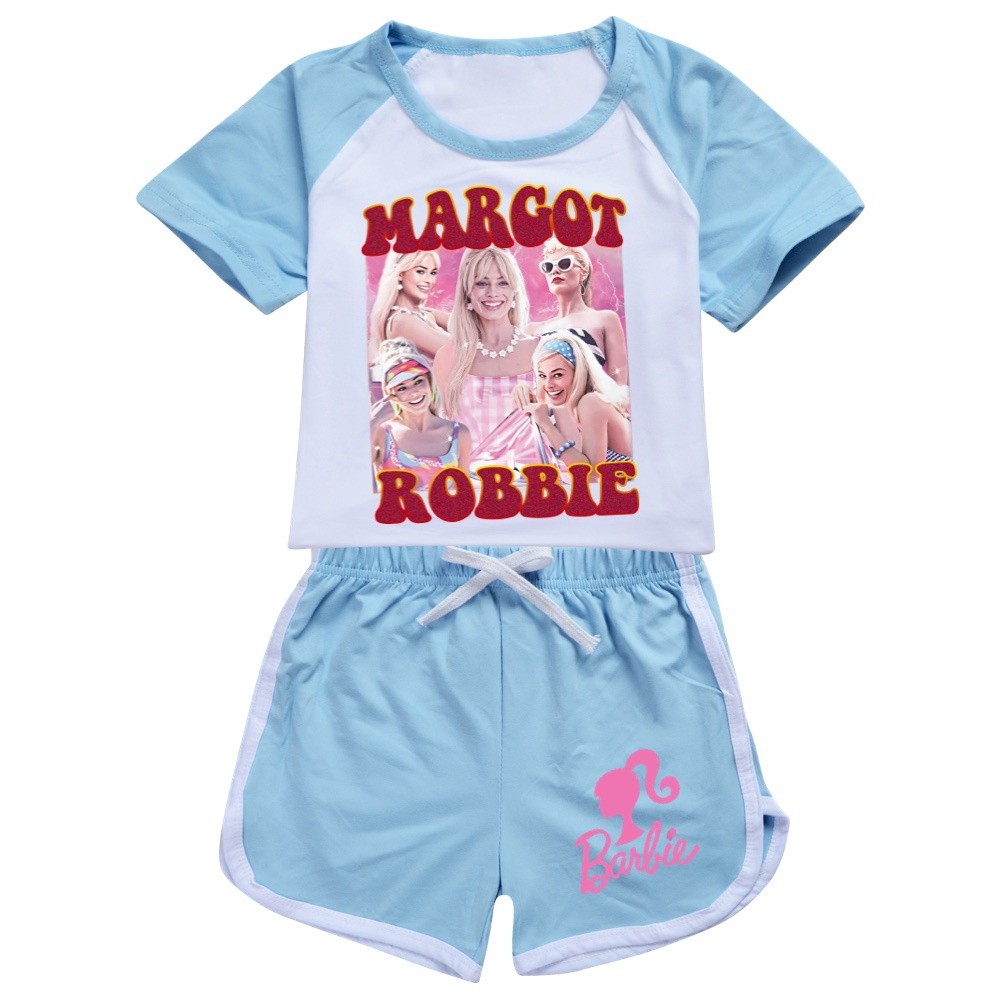 Must Purpose Ready Stock Barbie Movie Cartoon Printed Girls' Short Sleeve Shorts Sports Set Fashion Casual Kids Home ... - Image 4