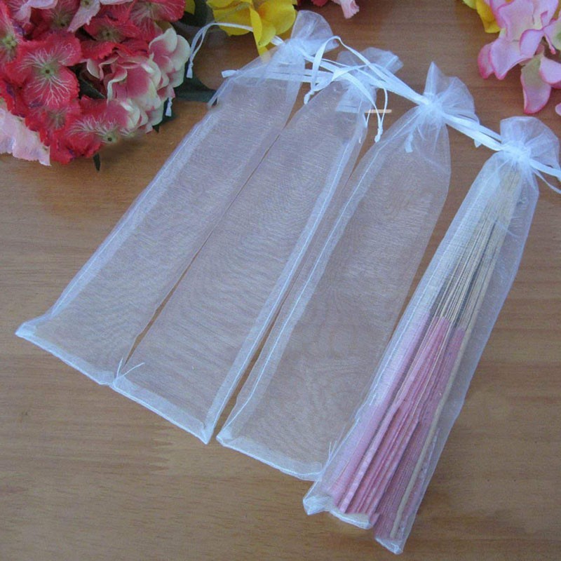 Fashion Style 50pcs White Drawstring Organza Folding Hand Fan Pouch Wedding Bags Outdoor - Image 5