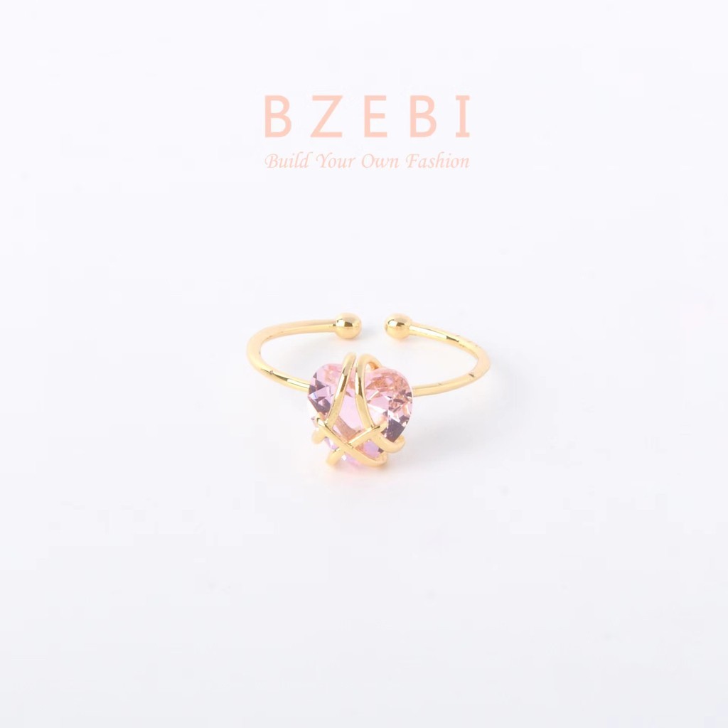Must Reliable BZEBI Gold Plated Barbie Ring Pink Heart Zircon Adjustable Box 406r-1 Have Durable - Image 2