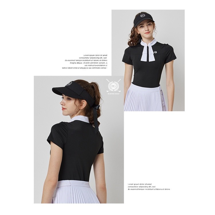 Multi Quality BG Golf Women's Short-Sleeved Small Bow Tie T-Shirt Slim-Fit Slimmer Look Breathable Quick-Drying Runni... - Image 3