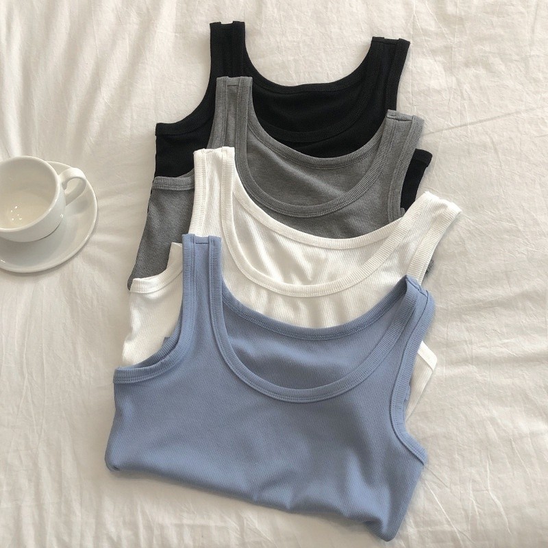 Must Durable Ready Stock Women Solid Color Sleeveless Tops Round Neck Casual Camisole Essential Reliable - Image 2