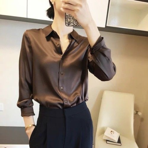 Heavy Satin Simulation Silk Shirt Women Autumn New Style 2022 High-End Western Top