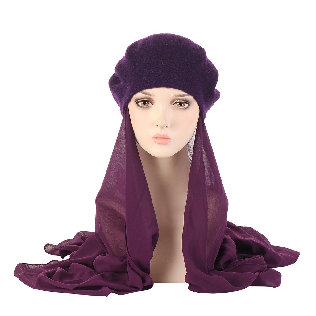 Have Essential New Muslin Hat Multicolor Beret Chiffon Scarf Fashion Bandana Cap Women Must Versatile - Image 4