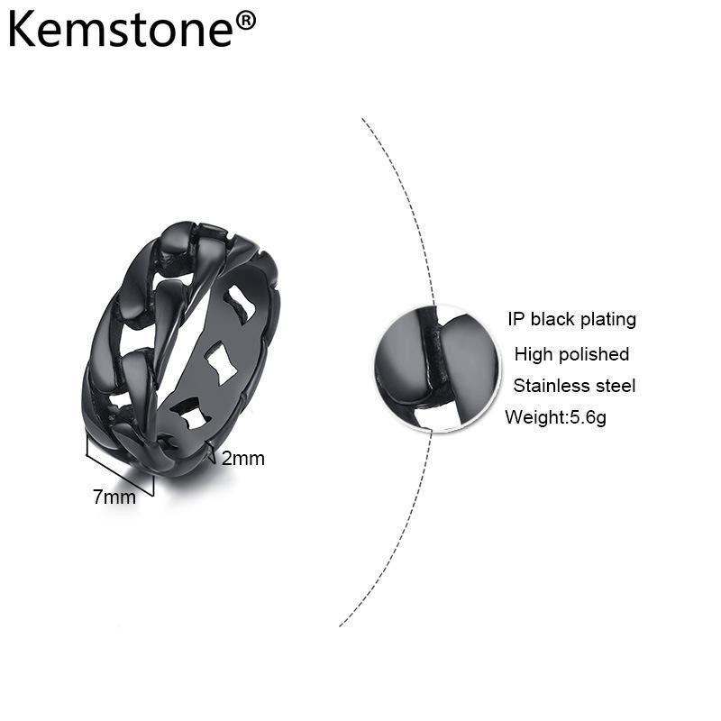 Kemstone Fashion Stainless Steel Gold/Silver/Black Hollowed Chain Rings for Men