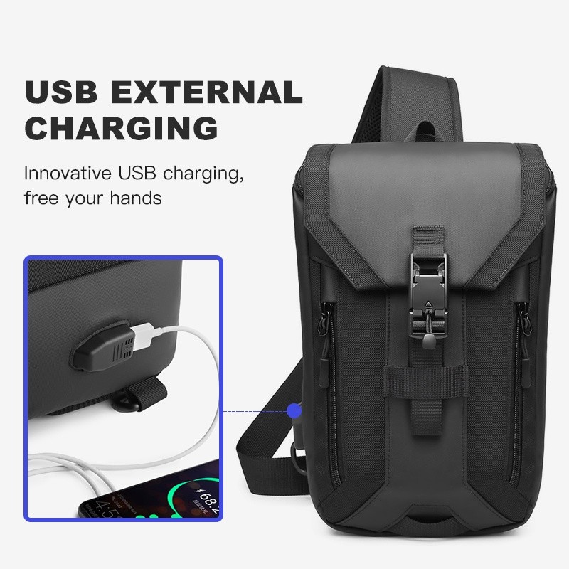 OZUKO Waterproof Men Shoulder Crossbody Bag Multi-layer Sling Chest Pack Korean Style