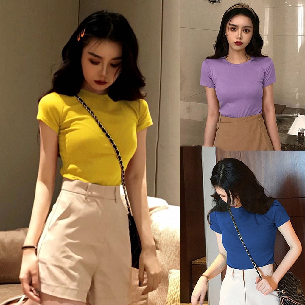 Quality Have Fashion Women's Cute Mock Neck Short Sleeve T Shirts Lettuce Trim Juniors Tee Tops - Image 4