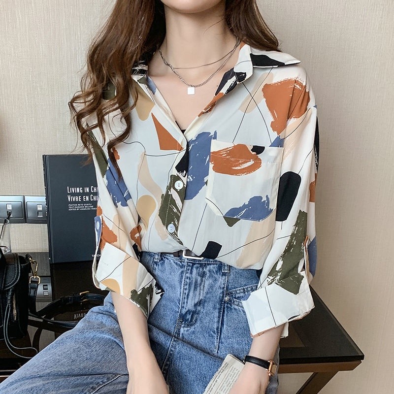 Quality Versatile Fashion Printed Chiffon Shirt Women's Design Sense Niche Fashionable Retro French Top Elegant Flora... - Image 5