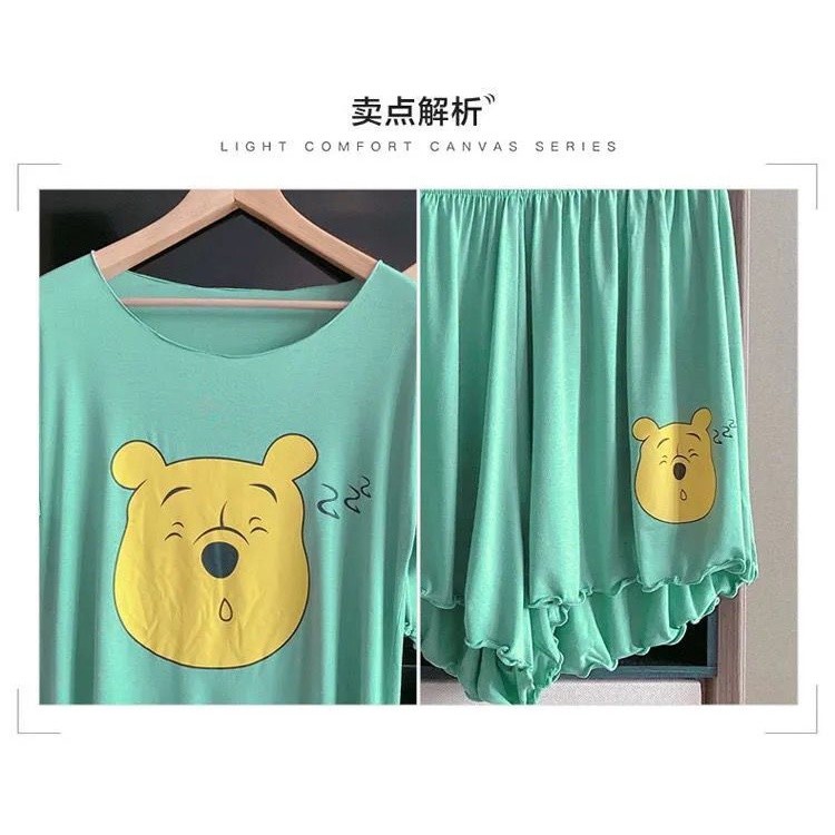 Quality Durable 2PCS Pajama Set Women Cotton Winnie Cartoon Pyjamas Ladies Plus Size Baju Tidur Wanita Short Sleeve L... - Image 3