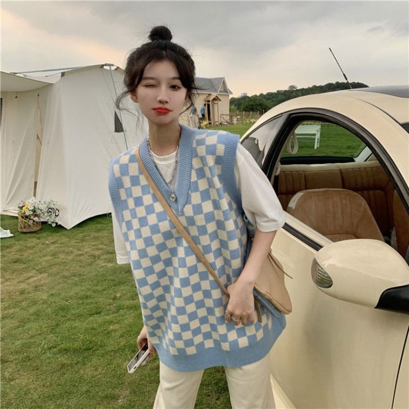 Essential Reliable S-3XL Korean Style Plus Size Checked Black Beauty Fashion Knitted Vest Women Rompi Perempuan Besar... - Image 3