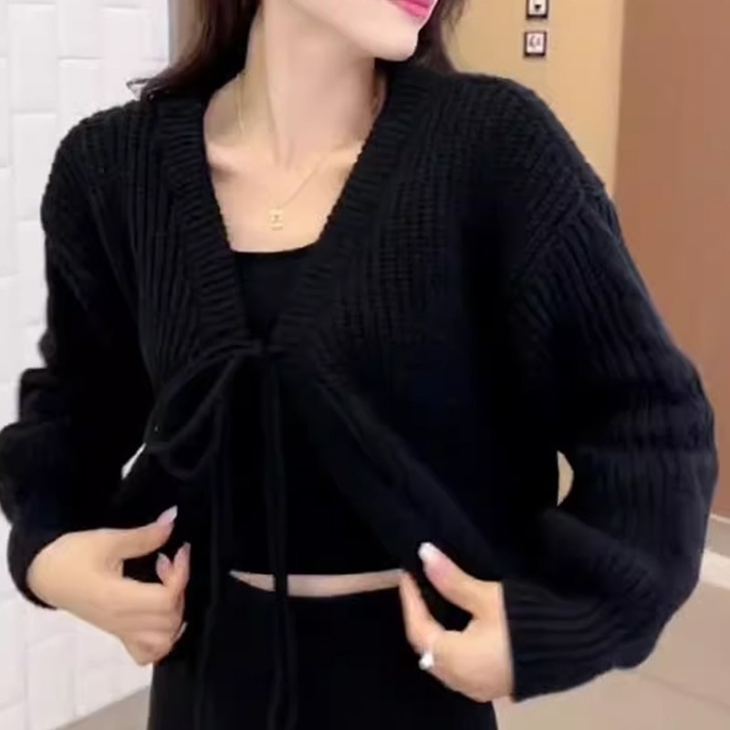 【Malaysia stock】Design Sense Lace-up Knitted Cardigan  Loose Versatile Gentle Style Amika1