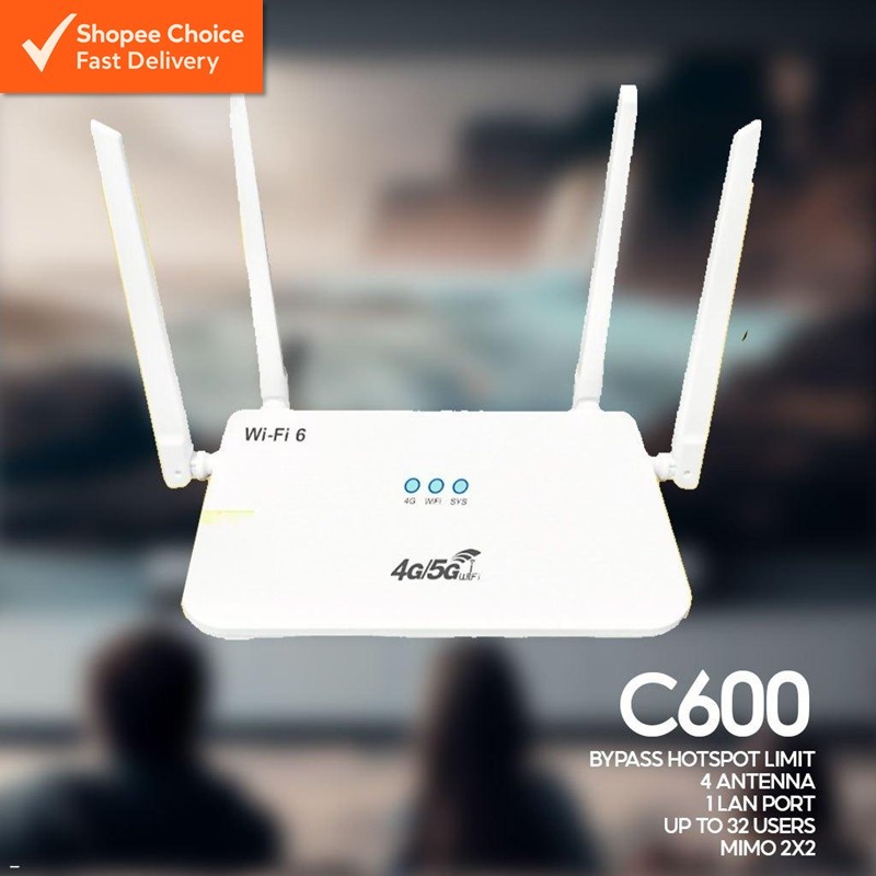 C600 WiFi6 Router –High-Speed Modem | Unlimited Internet | Supports All Telcos UPGRADED from C300 | 4G/5G SIM Modem