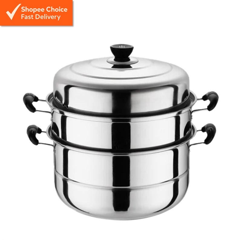 Stainless Steel Food Steamer Pot 28cm 2/3 Layer | Periuk Kukus 2/3 Lapisan Keluli Tahan Karat | 不锈钢蒸锅 2/3层