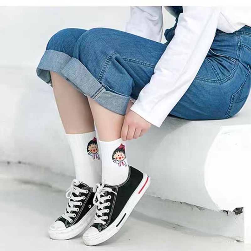 Must Reliable 5Pairs Cute Cartoon Sock Women Stoking SpongeBob SquarePants White Socks - Image 3