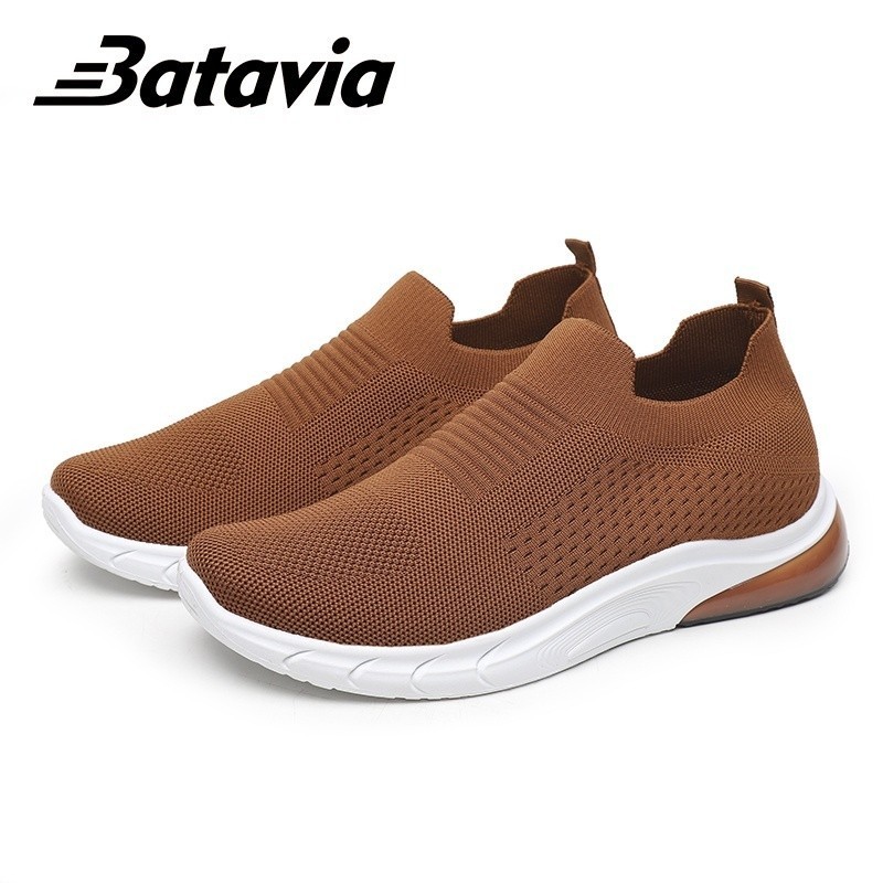 Fitness Breathable Batavia GROSIR sepatu kanvas pria rajut tanpa tali hitam Sport men Sneakers - Image 4