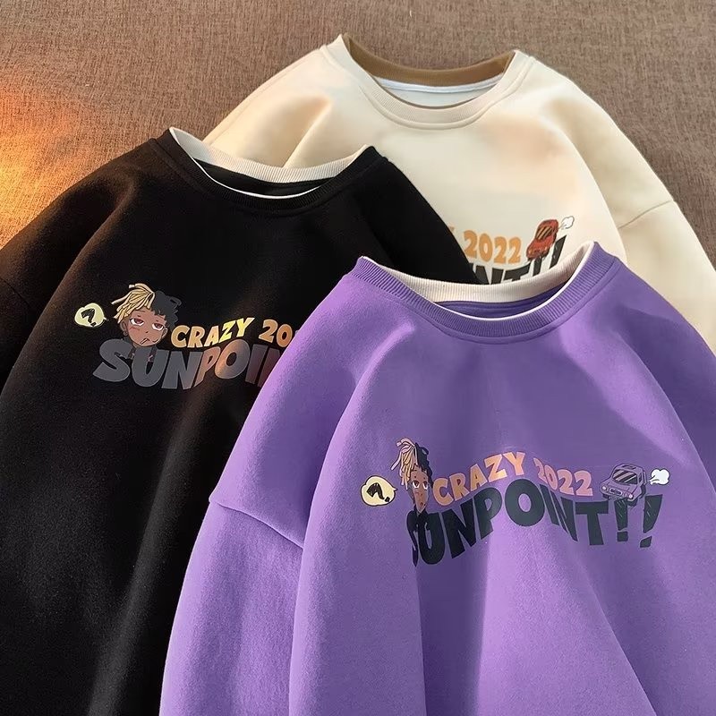 Essential Purpose Men's Hip-hop Anime Street Round Neck Oversized Jacket Women's Thickened Couple Long Sleeved Fashio... - Image 4