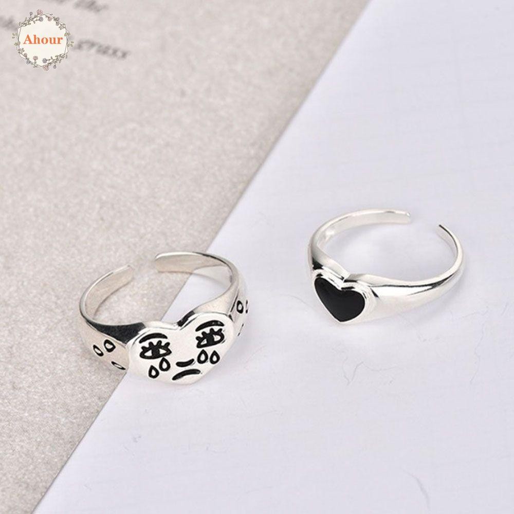 Durable Versatile AHOUR Korean Fashion Accessories Chic Thumb Ring Finger Heart Cry Face Trendy Creative Adjustable W...