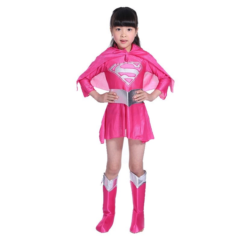2T-8T  Halloween Costume for Kids Supergirl Pink Dress Girls Superman Superhero Cosplay Dresses with Cloak Baby Girl Bir