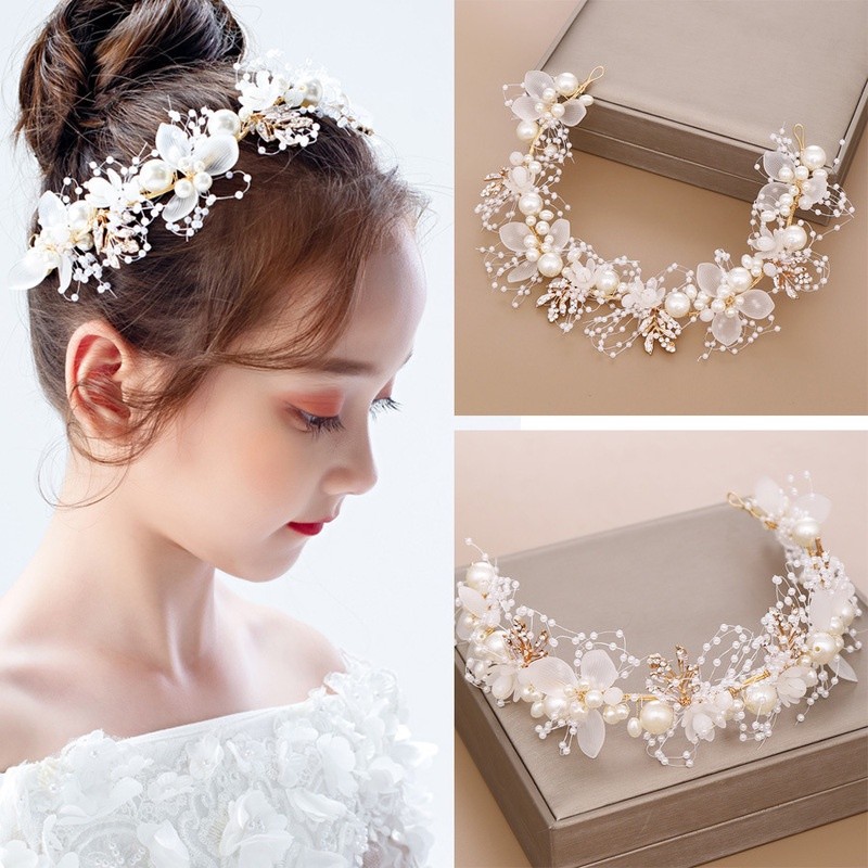 Girl Fashion Pearl Flower Headband Crown Hair Accessories / Bridal Romantic Wedding Handmade Adjustable Crystal Headpiec