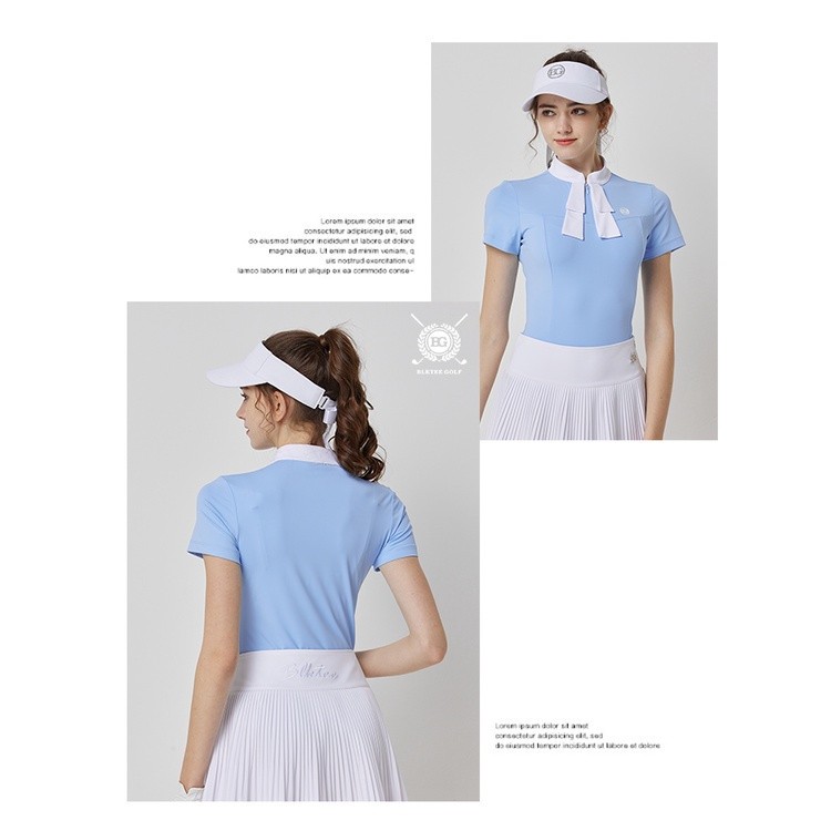 Multi Quality BG Golf Women's Short-Sleeved Small Bow Tie T-Shirt Slim-Fit Slimmer Look Breathable Quick-Drying Runni... - Image 2