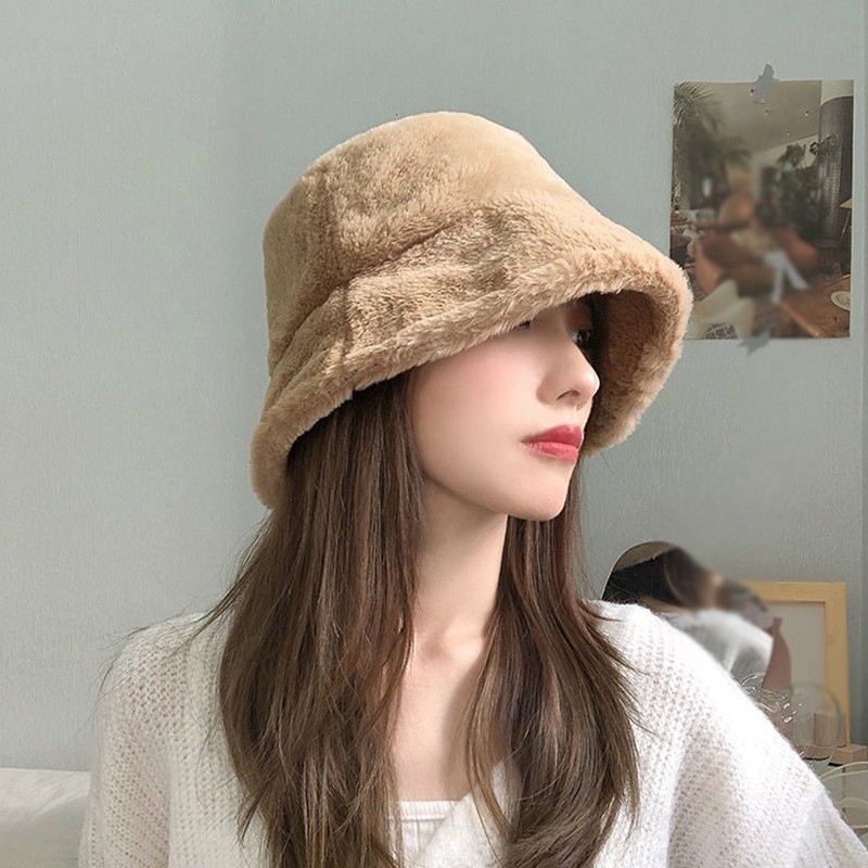 Durable Must Women Faux Fur Winter Warm Sun Hat 56-58cm Fleece Bucket Versatile Essential - Image 4