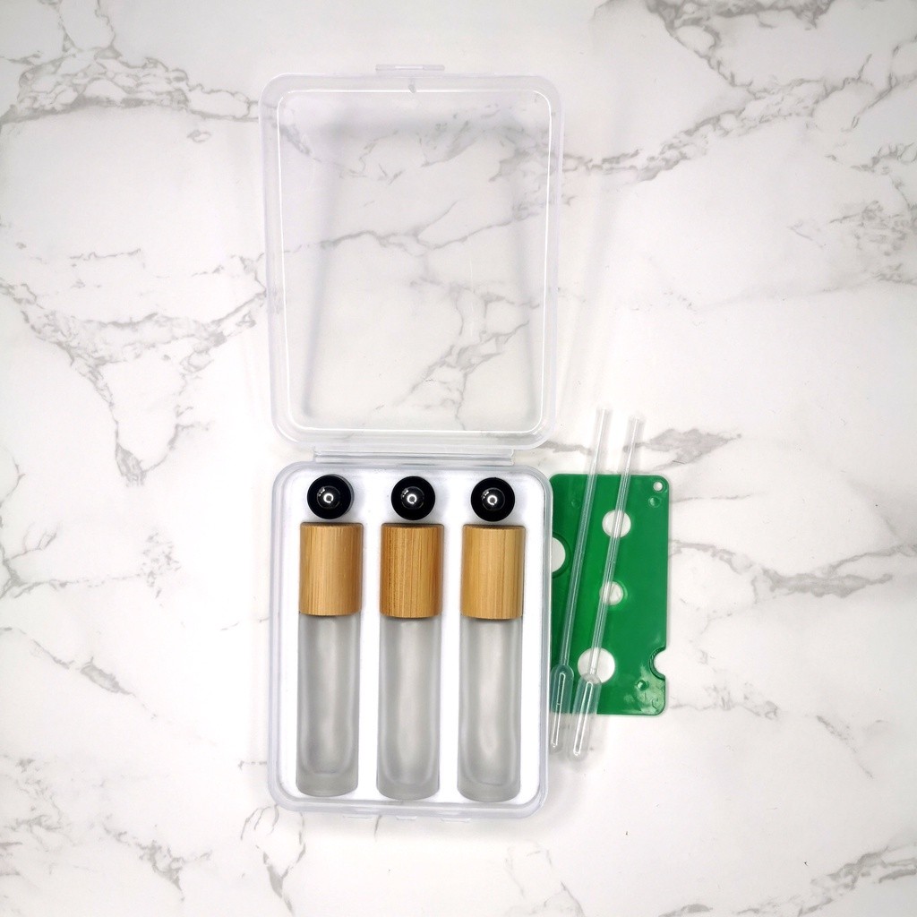 3 pieces essential oil bottles white forsted stainless roller bottles with bamboo caps free straws and opener