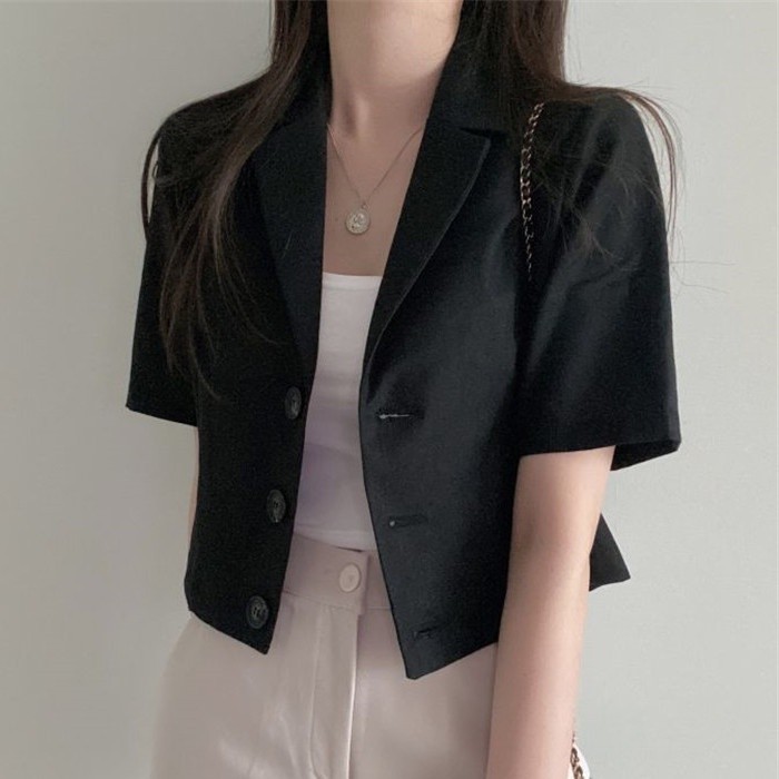 Premium Multi Zuoan Spring Women's Blouse Korean Style Cardigans Loose Casual Solid Color Short-sleeved Blazer Durable
