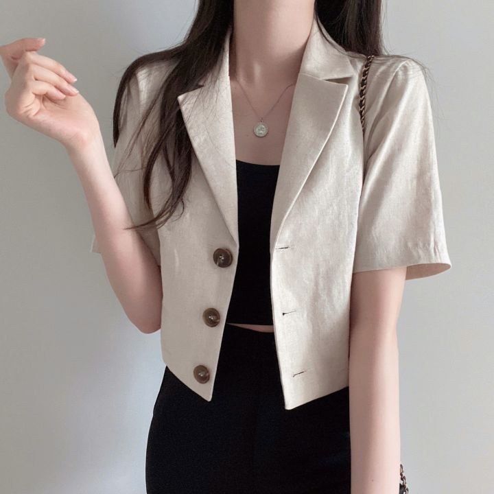 Premium Multi Zuoan Spring Women's Blouse Korean Style Cardigans Loose Casual Solid Color Short-sleeved Blazer Durable - Image 3