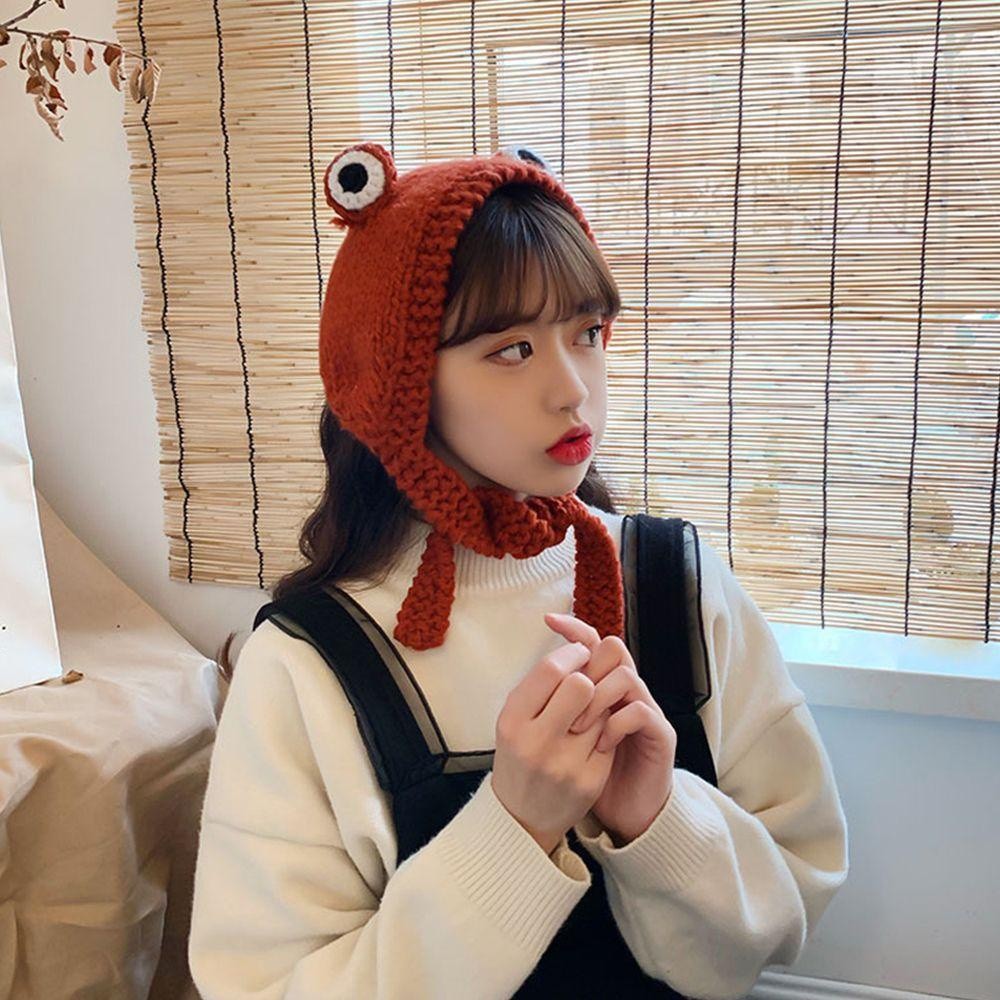 Essential Purpose Frog Hat Cute Knitted Woolen Big Eyes Hair Band Earmuff Have Versatile - Image 4