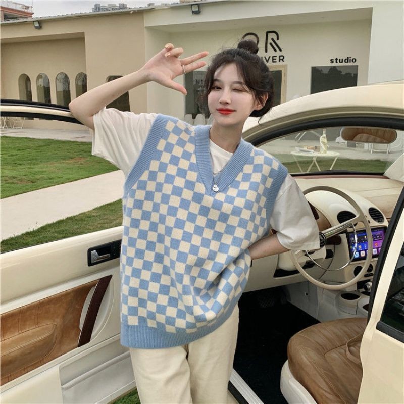 Essential Reliable S-3XL Korean Style Plus Size Checked Black Beauty Fashion Knitted Vest Women Rompi Perempuan Besar... - Image 4