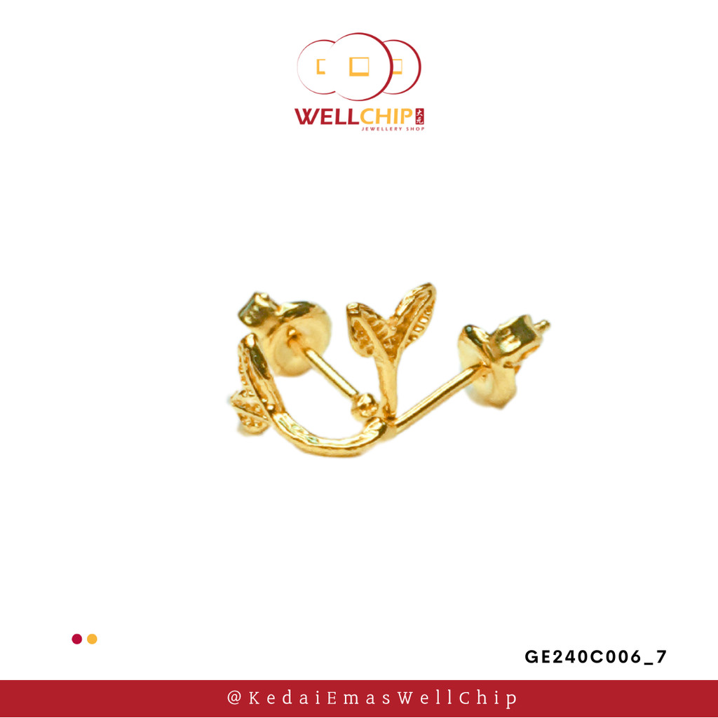 Subang Emas 916 Original | Anting Emas 916 | Mermaid Tail 916 Gold Stud Earrings | Emas 916 | Kedai Emas WELL CHIP