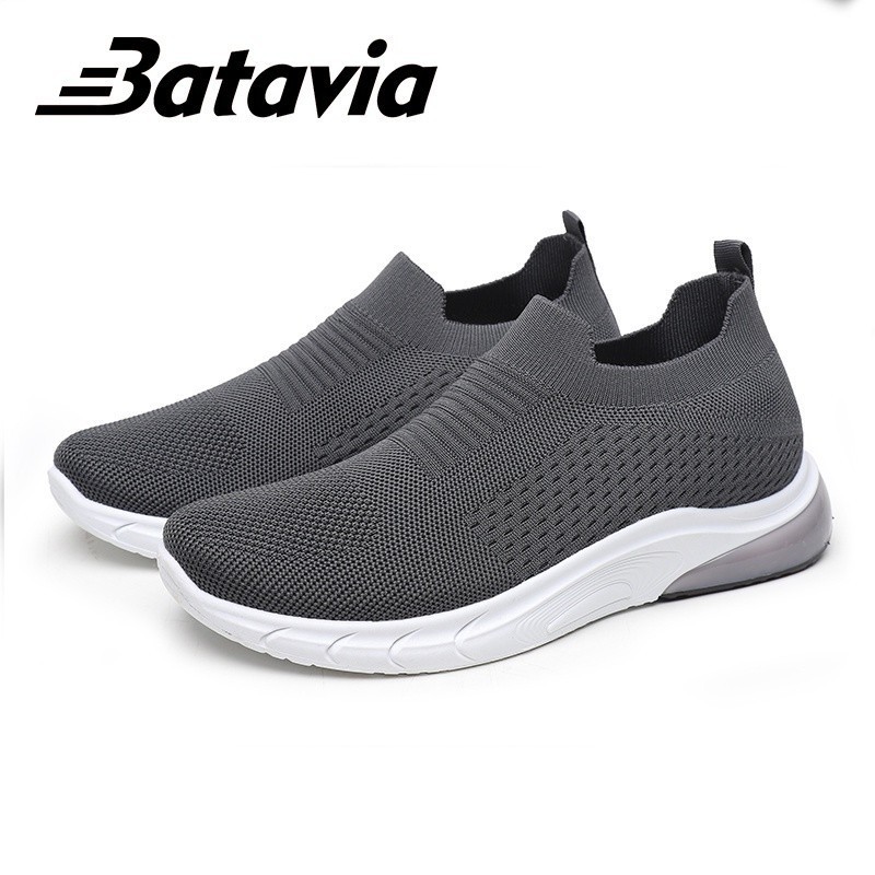 Fitness Breathable Batavia GROSIR sepatu kanvas pria rajut tanpa tali hitam Sport men Sneakers - Image 3