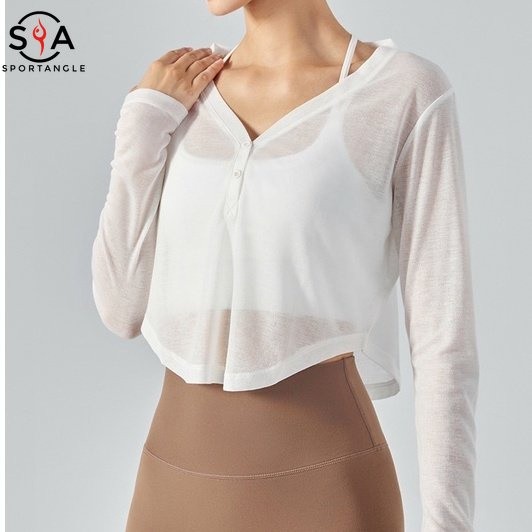 Durable Purpose 【Sportsangel】Yoga Top V-Neck Design Breathable Loose Sports Long Sleeve Running Fitness - Image 5