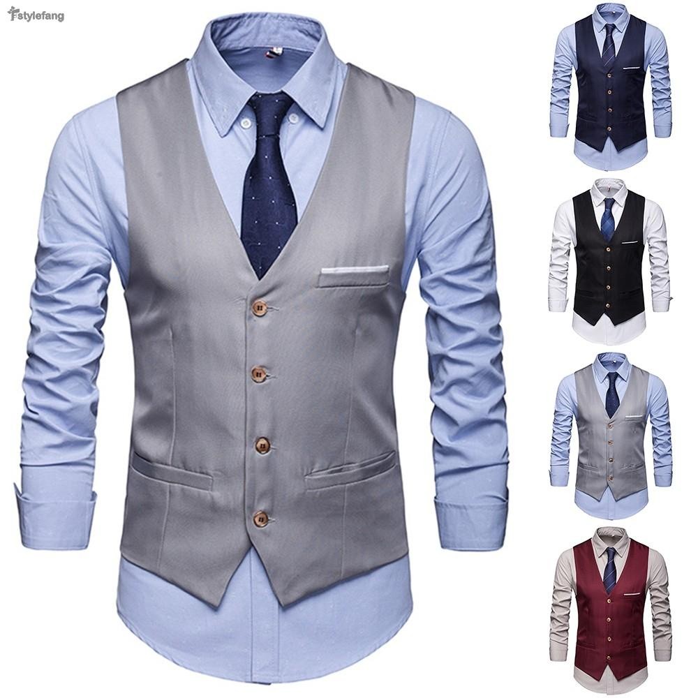 Must Reliable STYLEF-~Fashion Men Vests Waistcoat Solid Color V Neck Sleeveless Buttons Blazer Plus Size Formal Busin... - Image 3