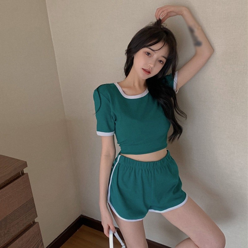 Premium Purpose 1 Set Women Sports Slim Casual Crop Top High Waist Shorts Tops Pants