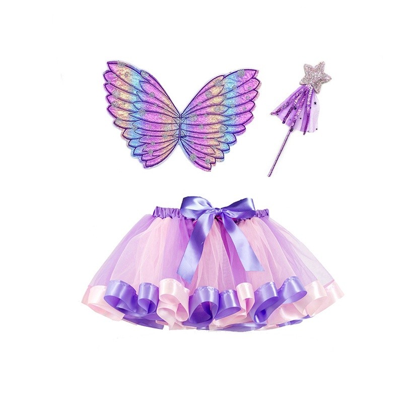 Premium Must Girls Rainbow Tutu Skirt Butterfly Wings Wand Costume Kids CosPlay Party Fairy Dress Up Angel Purpose Du... - Image 2