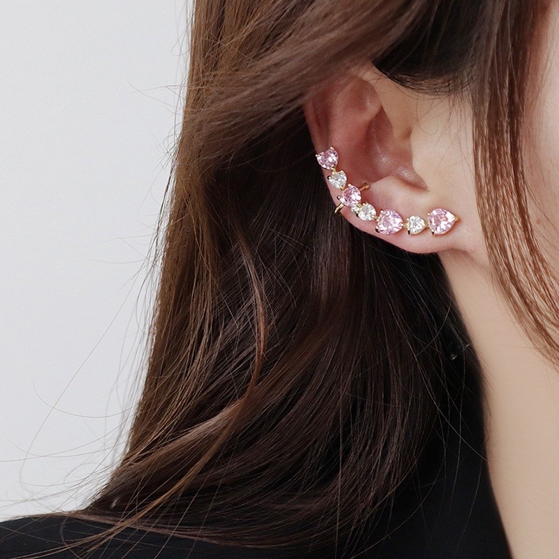 Versatile Quality H7353 Heart shaped 2pes Asymmetric Peach Pink Zircon Shining Diamond Earbone Clip Integrated Earstu... - Image 4