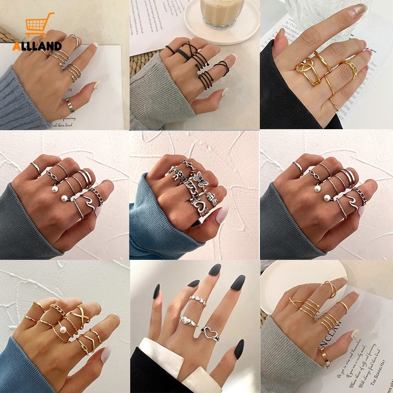 Reliable Versatile Trendy Boho Pearls Joint Ring Set/ Women Geometric Knuckle Finger Rings/ Female Wedding Party Jewe... - Image 4