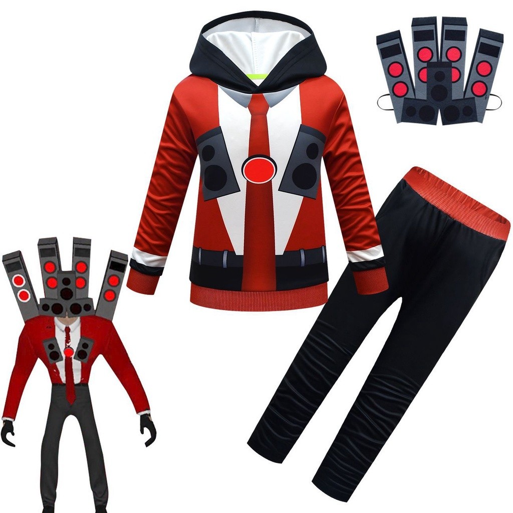 Reliable Must Skibidi toilet Speaker Man cosplay children's Hoodie+pants+mask 3PC/SET - Image 5
