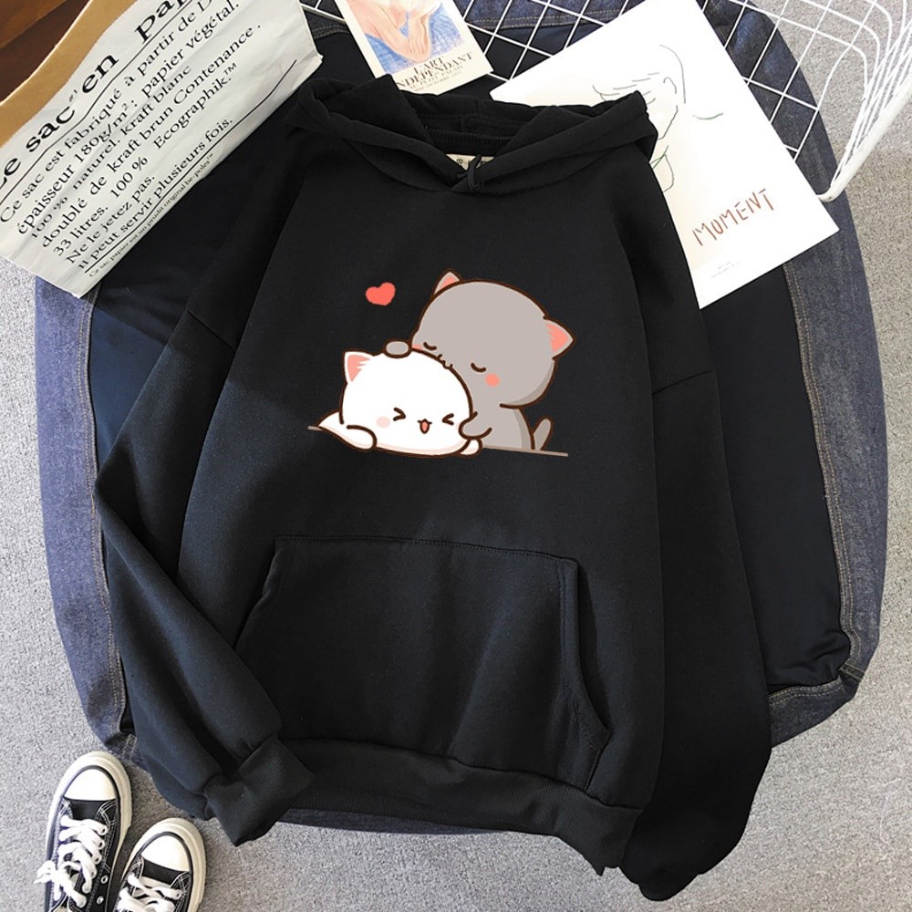 Premium Quality Peach Cat Kawaii Clothing Aesthetic Hoodie 2023 Cute Pink Tops Sweatshirt Women Cartoon Print Unisex ... - Image 3