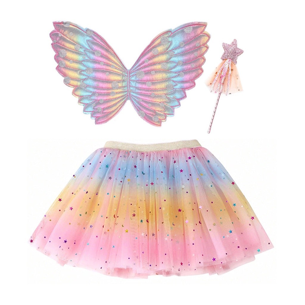 Essential Must Little Girls Rainbow Tutu Skirt Cute Fairy Wings Magic Wand Kids Birthday Halloween Party Costume Purp... - Image 4