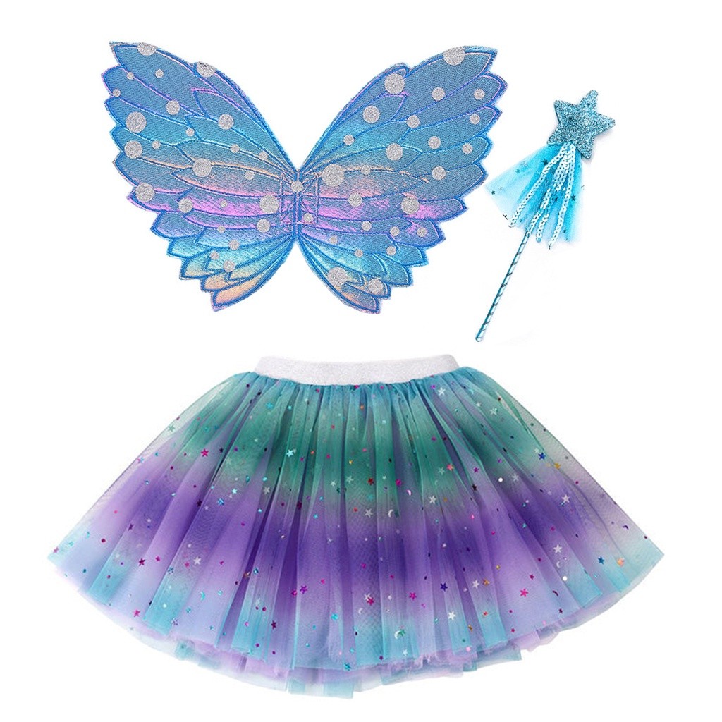 Essential Must Little Girls Rainbow Tutu Skirt Cute Fairy Wings Magic Wand Kids Birthday Halloween Party Costume Purp... - Image 2