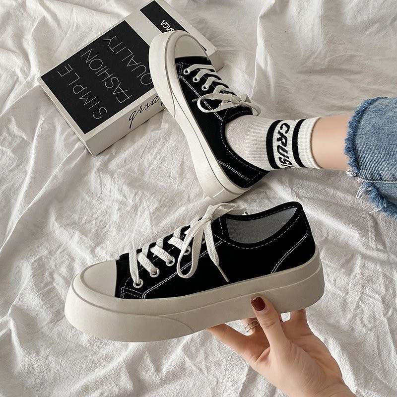 Walking Comfort MAY Classic Canvas Sneakers Rubber Low Top Student Girl Shoes Concise Small White Kasut Ainna Athletic - Image 4