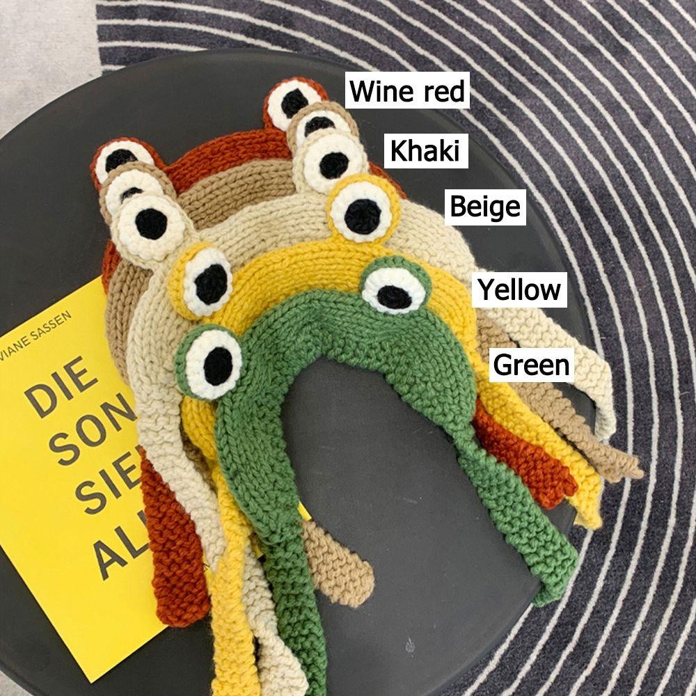 Essential Purpose Frog Hat Cute Knitted Woolen Big Eyes Hair Band Earmuff Have Versatile - Image 3
