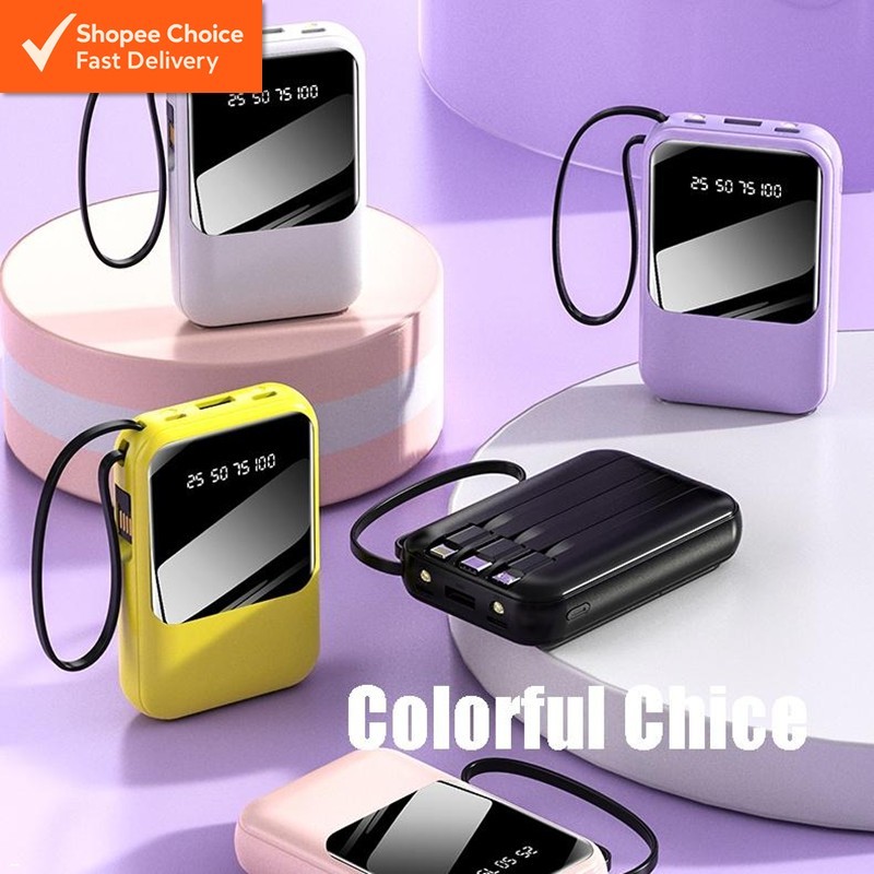 Mini Power Bank Portable Charger | 20,000mAh Capacity, Fast Charging, Built-in 4 Cables, Digital Display