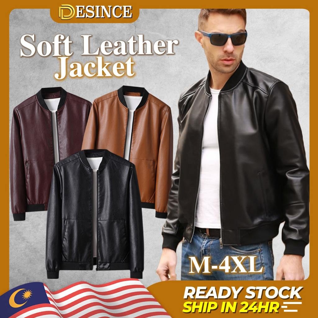 DESINCE Men Leather Jacket PU Leather Jaket Kulit Motorcycle WindBreaker Casual Smart Outerwear Lelaki MT 189