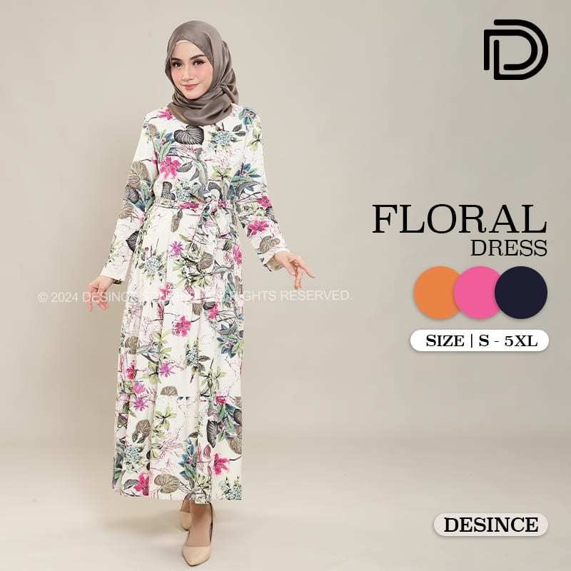 DESINCE Muslimah Long Dress Women Floral Dress Elegant Printed Maxi Dress Long Sleeve Dress Perempuan WW 012